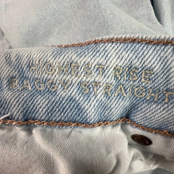 American Eagle Jean Women 32x31* Highest Rise Baggy Straight Blue Denim Tag 10 R - Picture 8 of 16